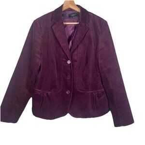 Talbots Corduroy Lady Jacket Size 14 Burgundy Lined Blazer Ruffle Peplum Purple